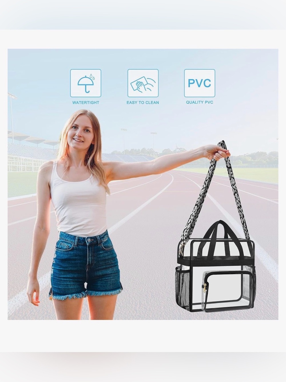 NWT Clear Stadium Approved Tote Bag Black White Crossbody Strap - Picture 4 of 8